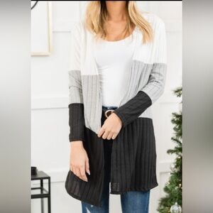 Elegant Black, Gray, and White Women's Cardigan